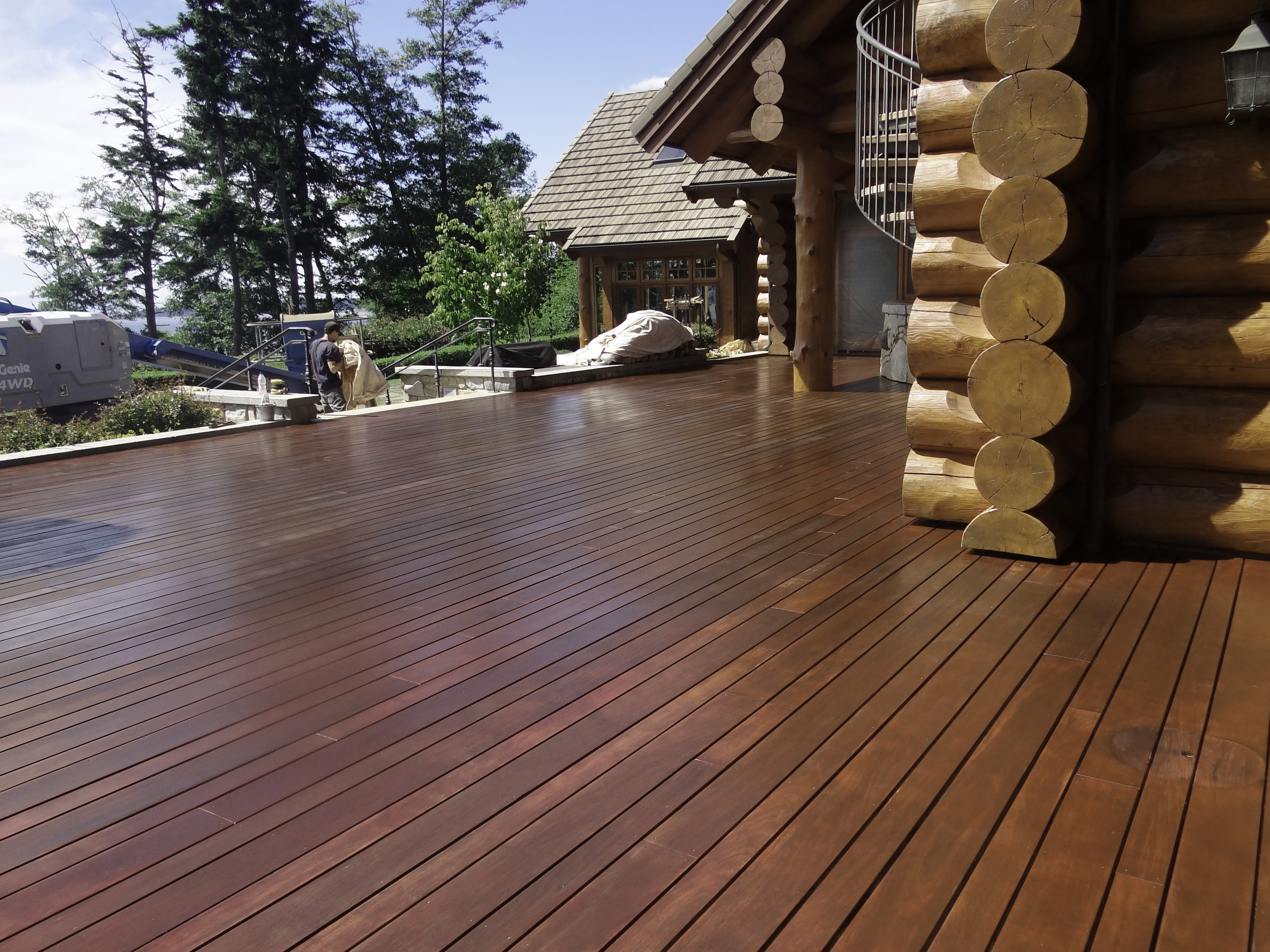 Stained Log Home Deck